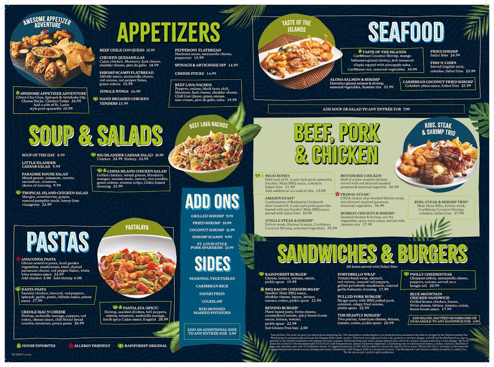 Rainforest Cafe Menu image 1