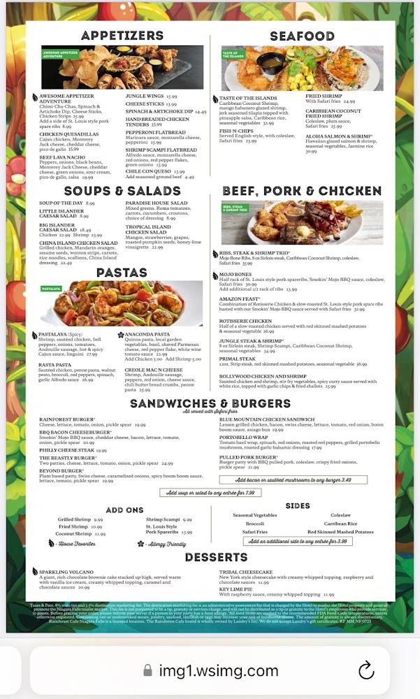 Rainforest Cafe Menu image 2